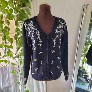 GUC Victoria Sport Vintage Black Embroidered Cardigan size S